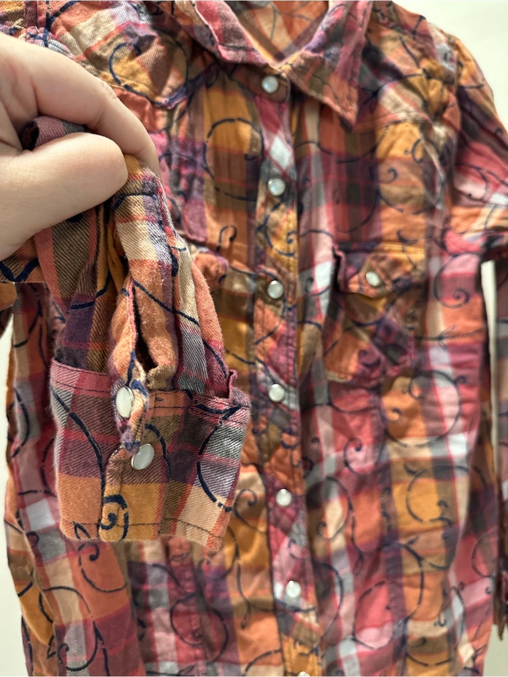 With Love Womens Size M Pink Orange Plaid Pearl Snap Western Shirt 100% Cotton - Picture 3 of 5